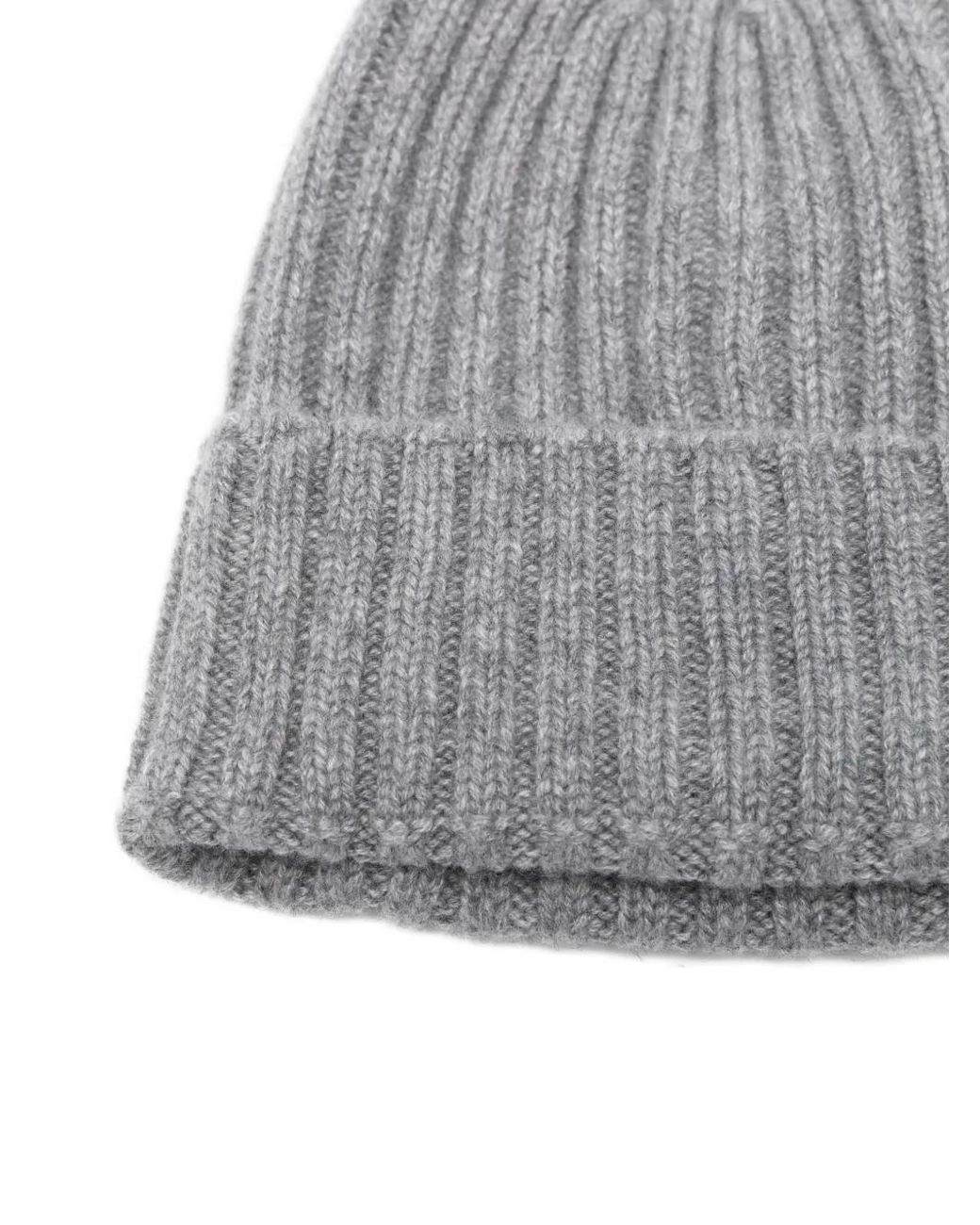 Dell'Oglio Gray Ribbed Beanie Hat for men
