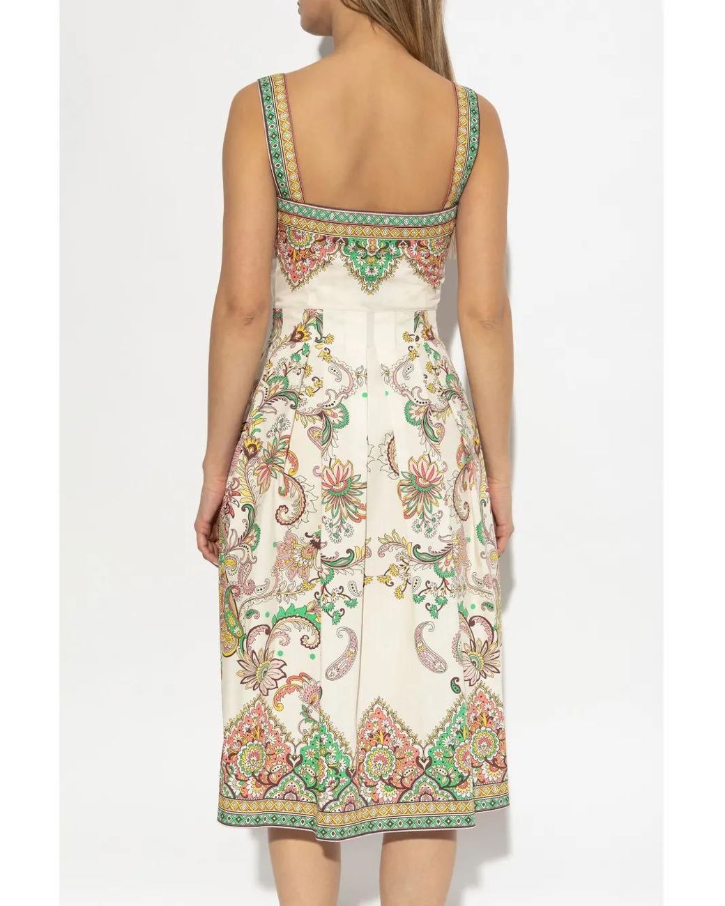 Etro White Strappy Dress With Decorative Print