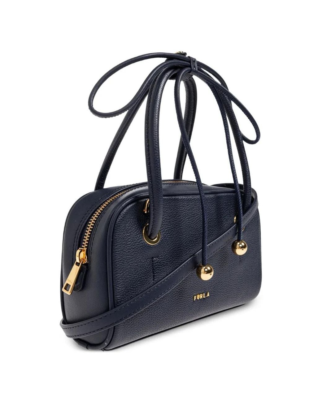 Furla Blue Small Poppy Leather Tote Bag