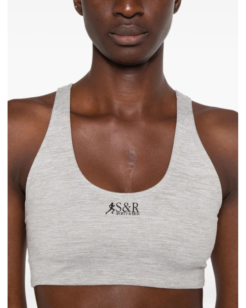 Sporty & Rich White Logo-Print Racerback Sports Bra