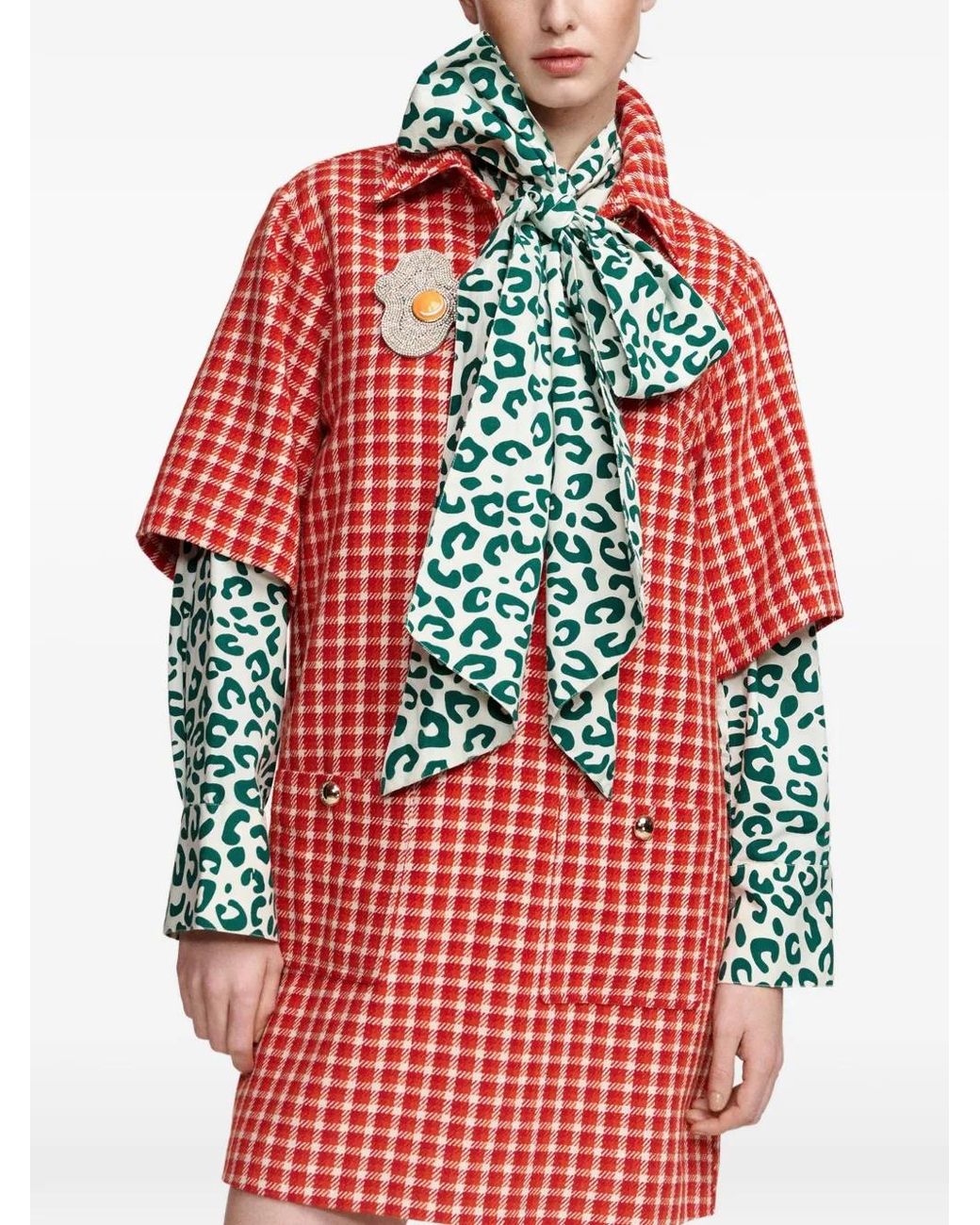 Essentiel Antwerp Red Kooky Checked A-Line Mini Dress