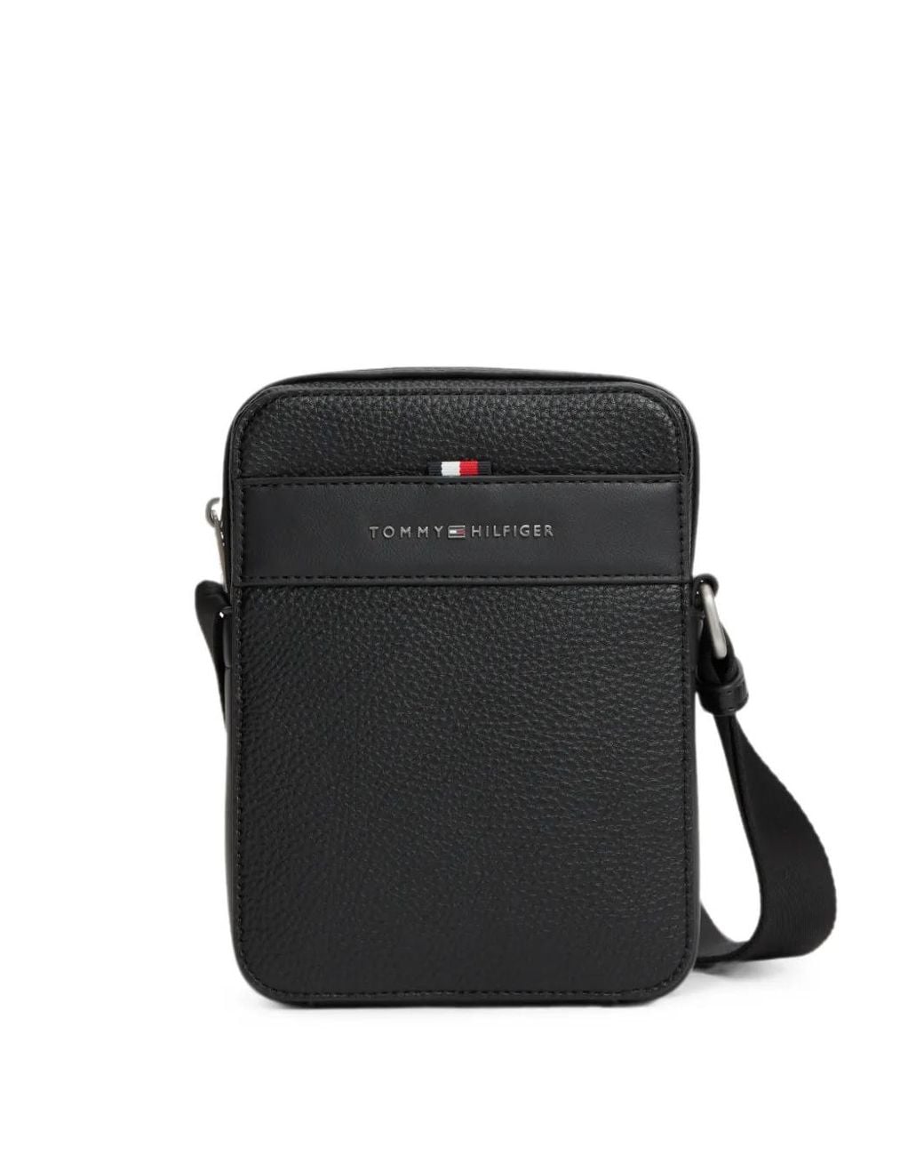 Tommy Hilfiger Black Grained-Leather Logo-Plaque Messenger Bag for men