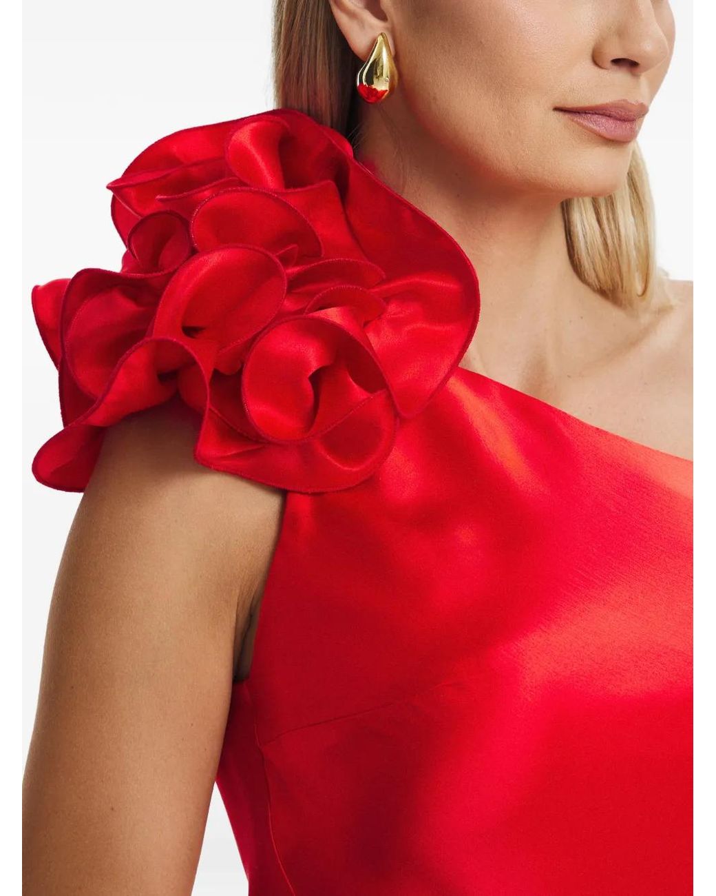 Il Volo Red Aster Flower-Embellishment Maxi Dress
