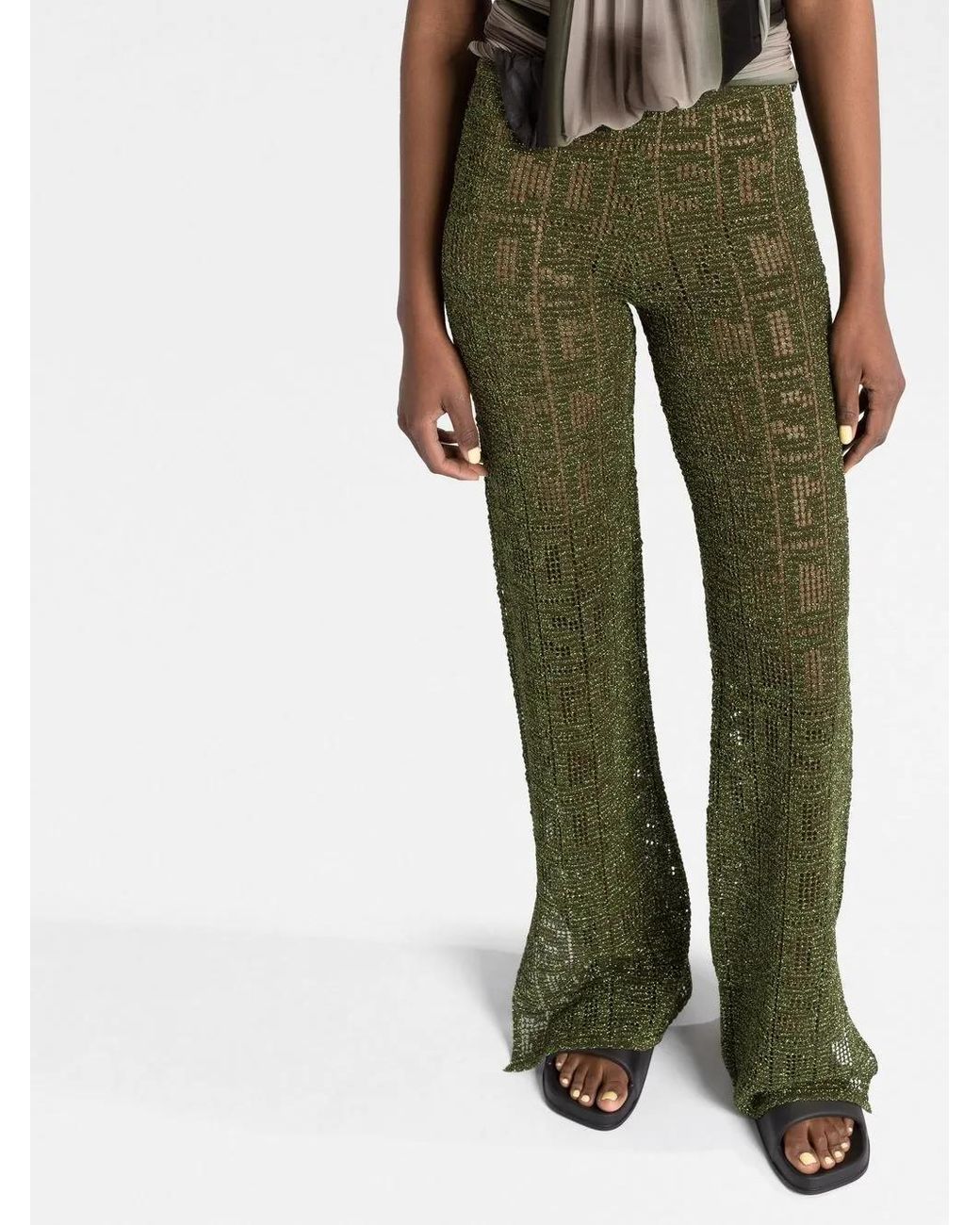 Gcds Green Logo-Print High Waist Trousers