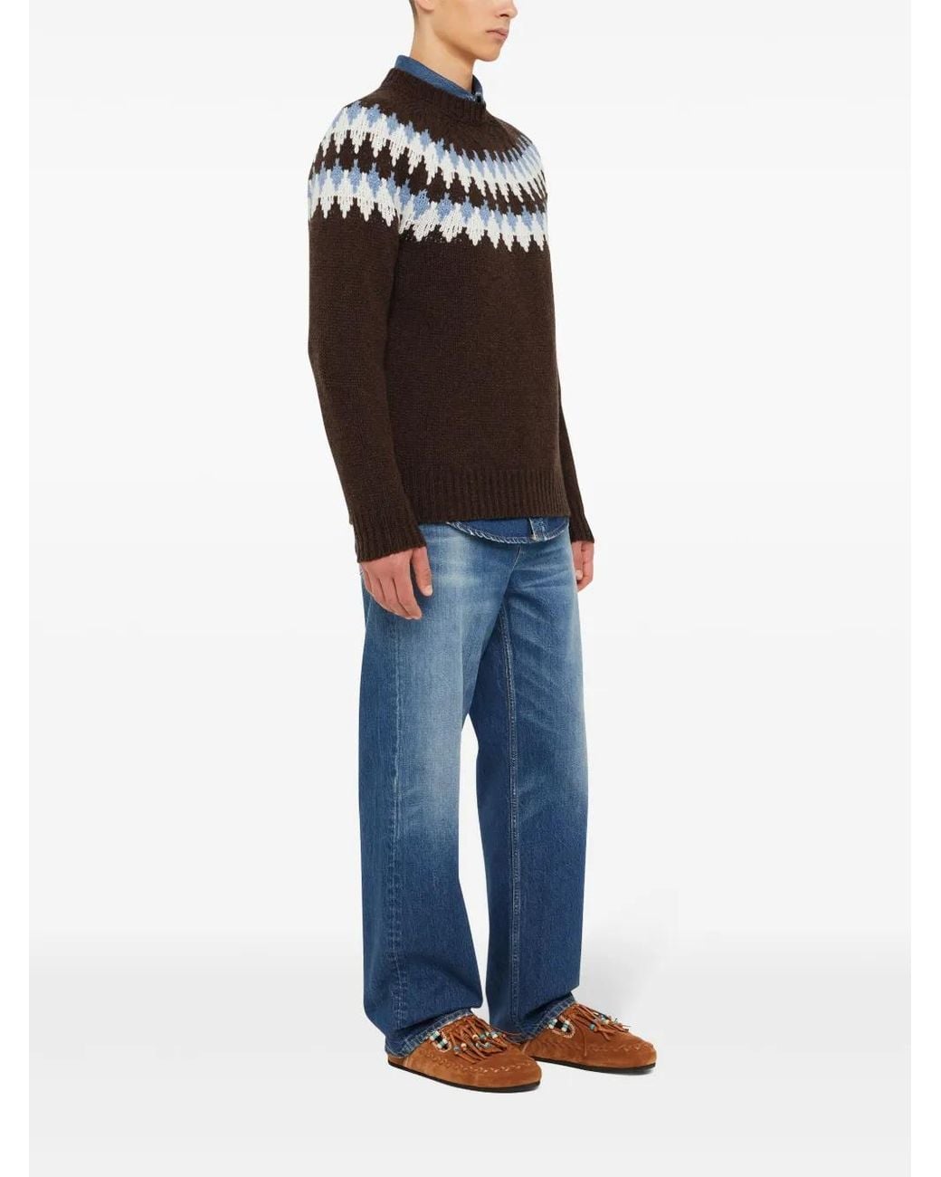 Alanui Black Fair Isle Intarsia-Knit Wool Sweater for men