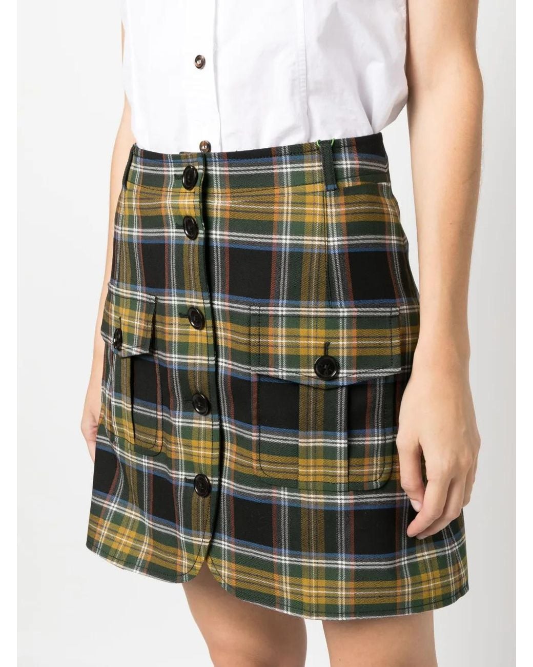 KENZO Green Plaid-Check A-Line Miniskirt