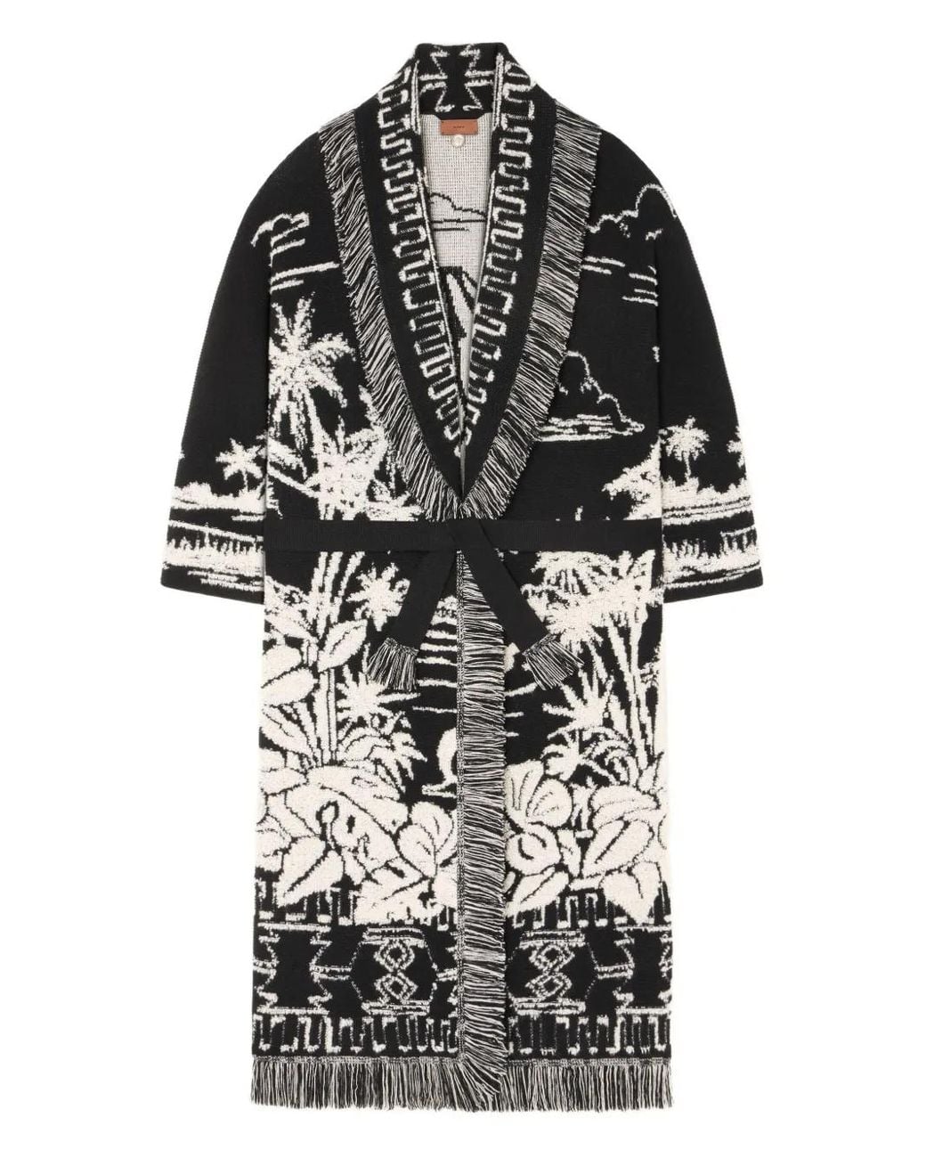 Alanui Black Palm-Tree Fringe Coat