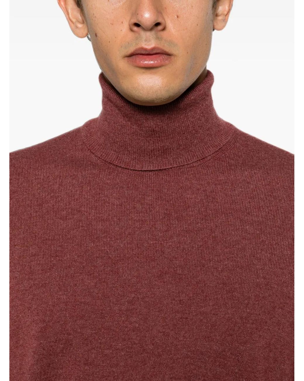 Brunello Cucinelli Red Cashmere Turtleneck Sweater for men