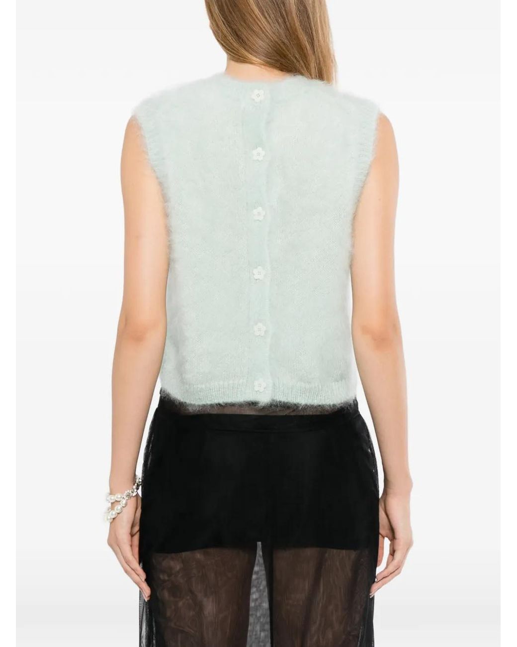 CECILIE BAHNSEN Green Fuzzy-Knit Sleeveless Top