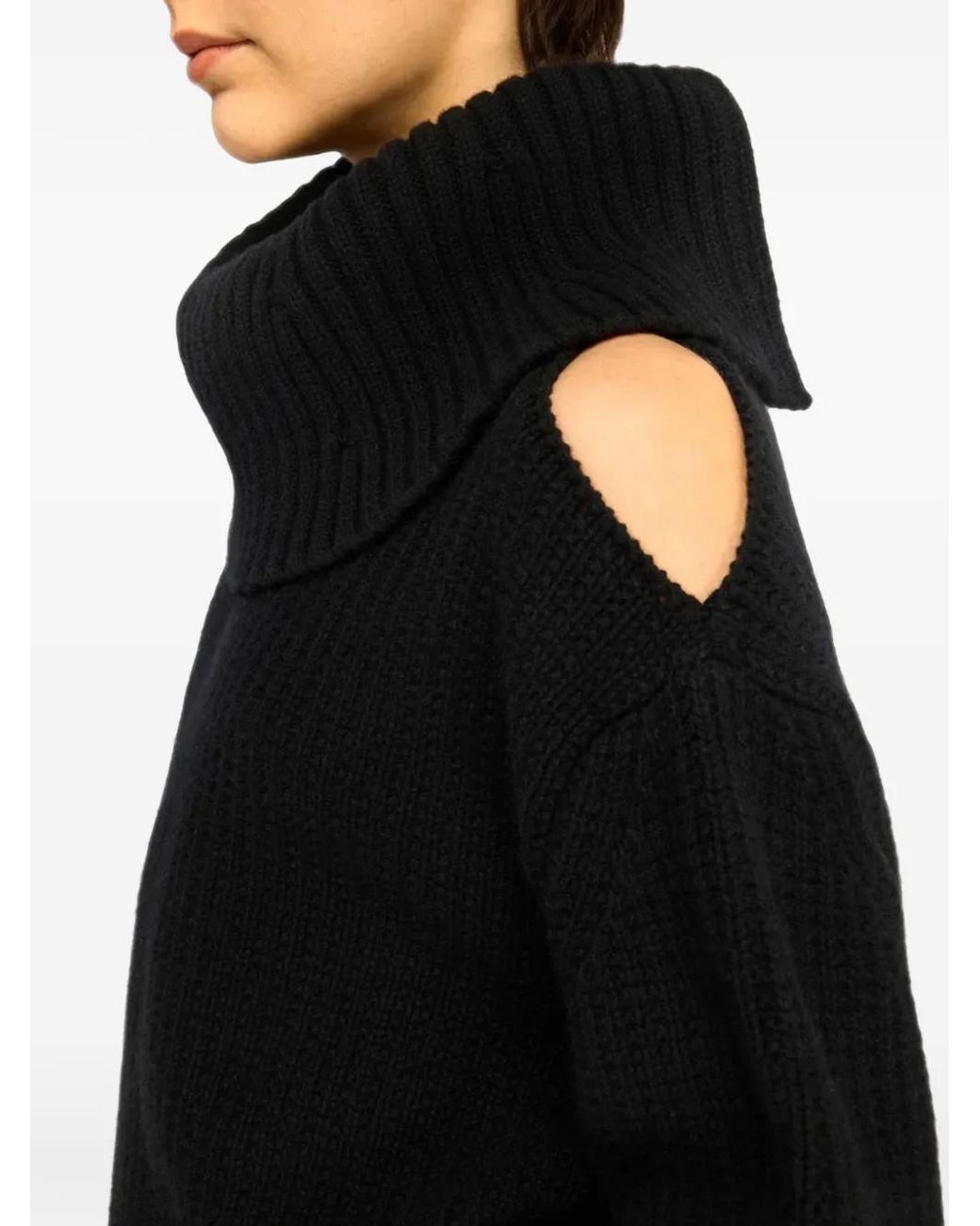 Semicouture Black Totty Cold-Shoulder Roll-Neck Sweater