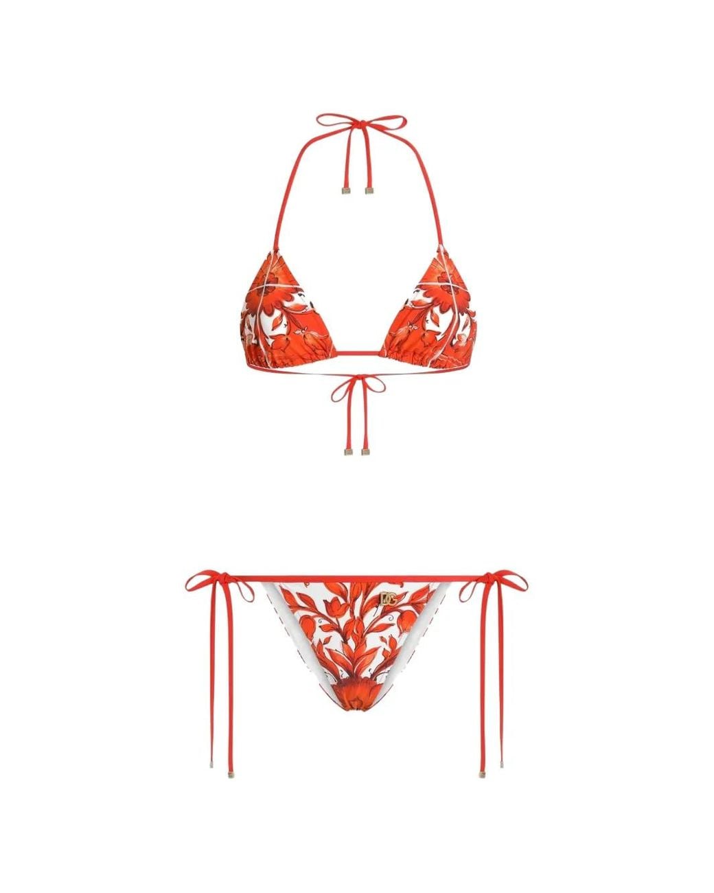 Dolce & Gabbana White Dolce & Gabbana Maiolica Print Bikini Set