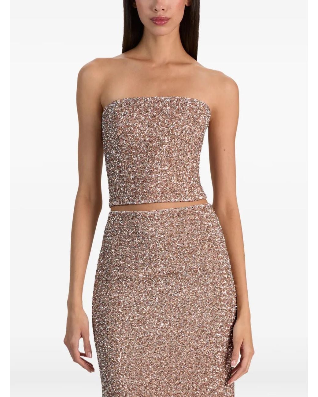 Alice + Olivia Pink Cosette Sequin-Embellished Strapless Bustier