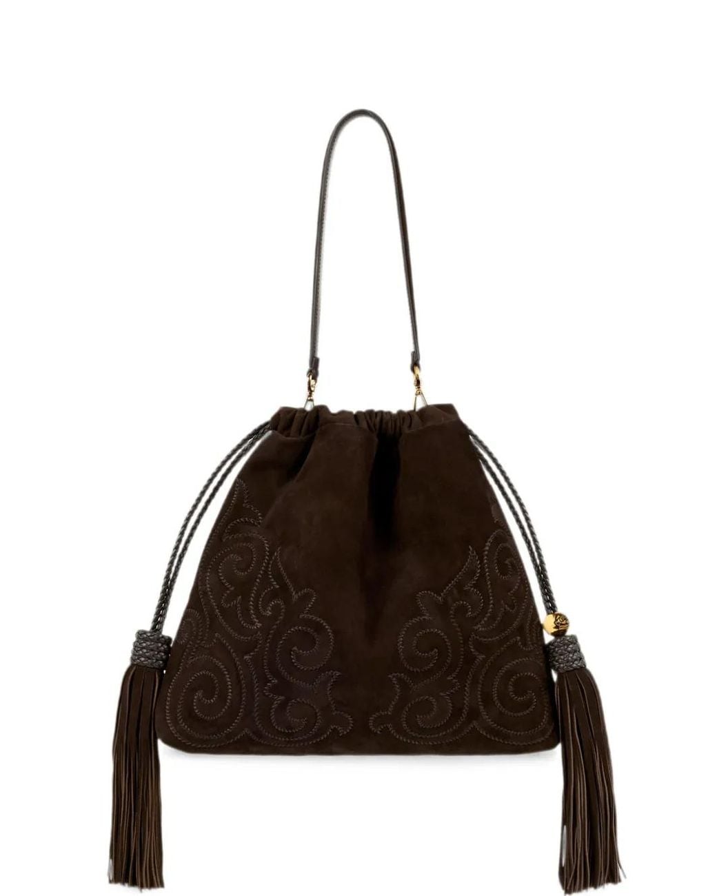 Etro Black Medium Suede Kalispera Bag With Patch And Tassels