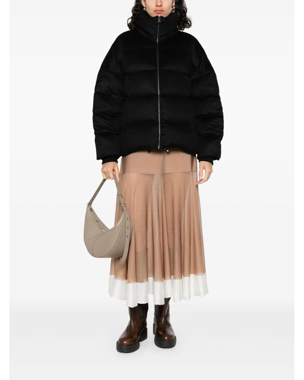 Soft Goat Black High-Neck Puffer Jacket
