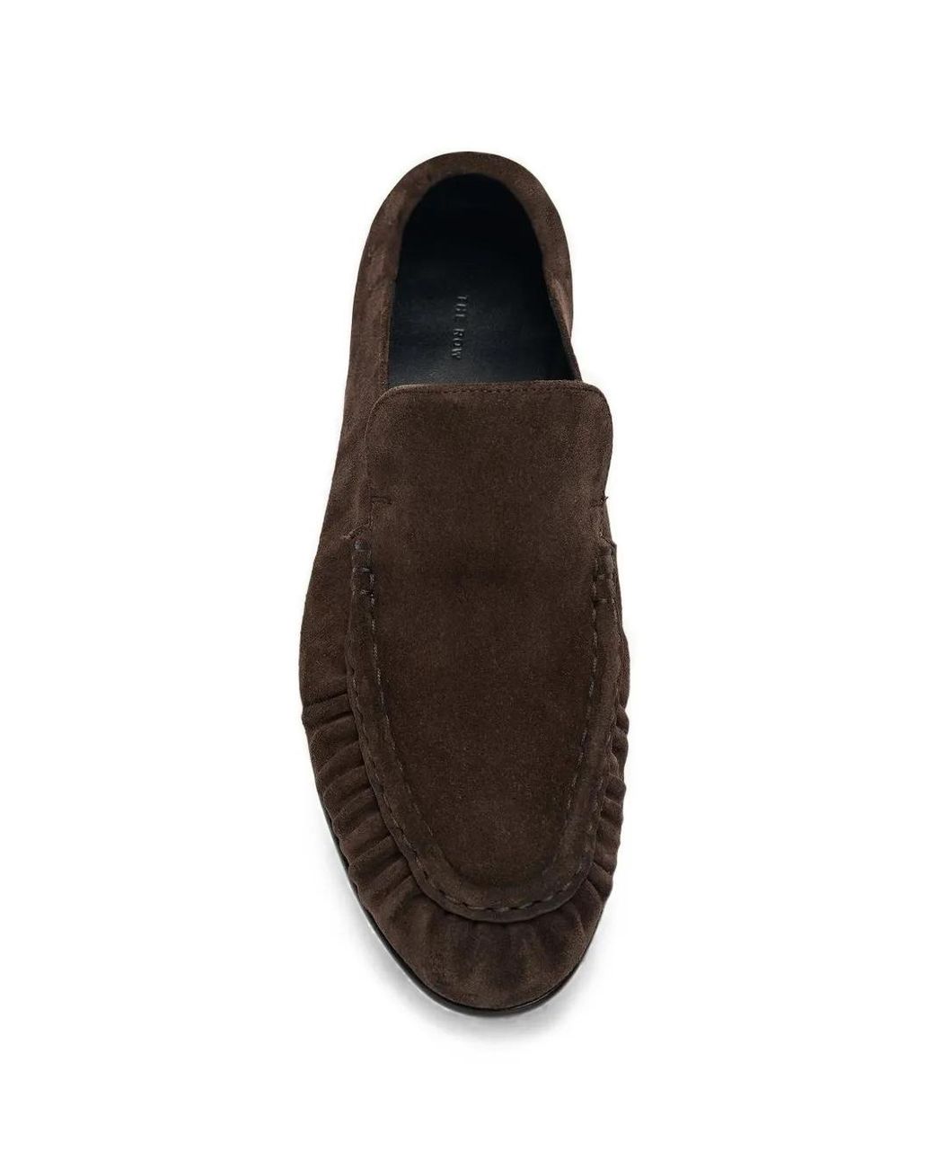 The Row White Gathered Suede Loafers