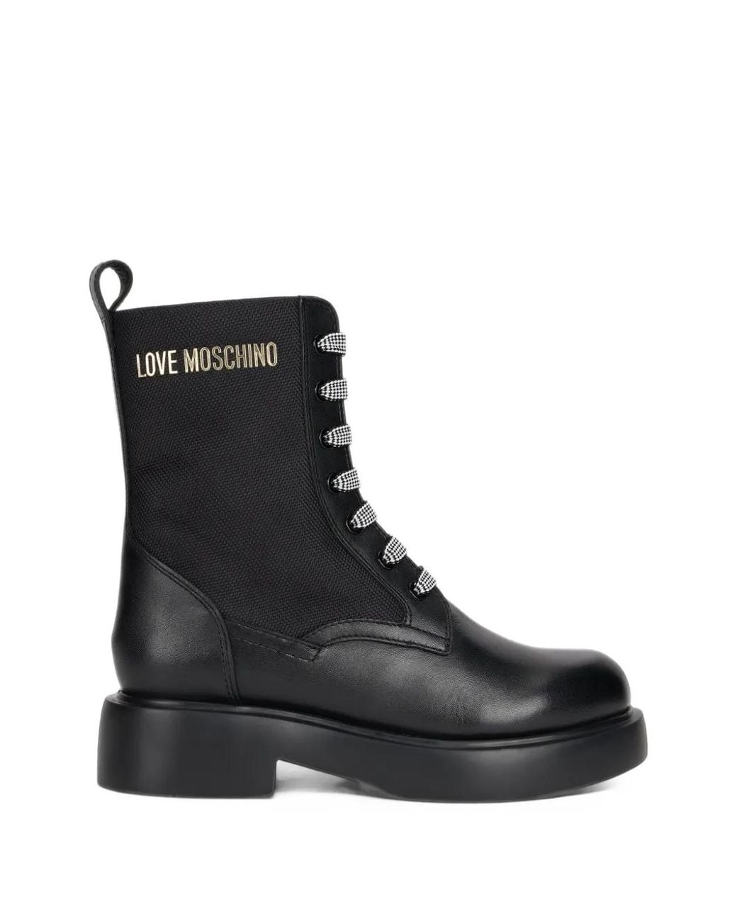 Love Moschino Black Lace-Up Logo-Plaque Ankle Boots
