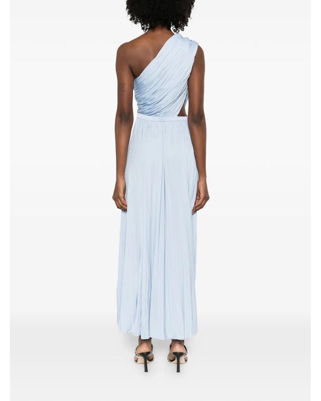 Maje Blue Asymmetrical Pleated Maxi Dress
