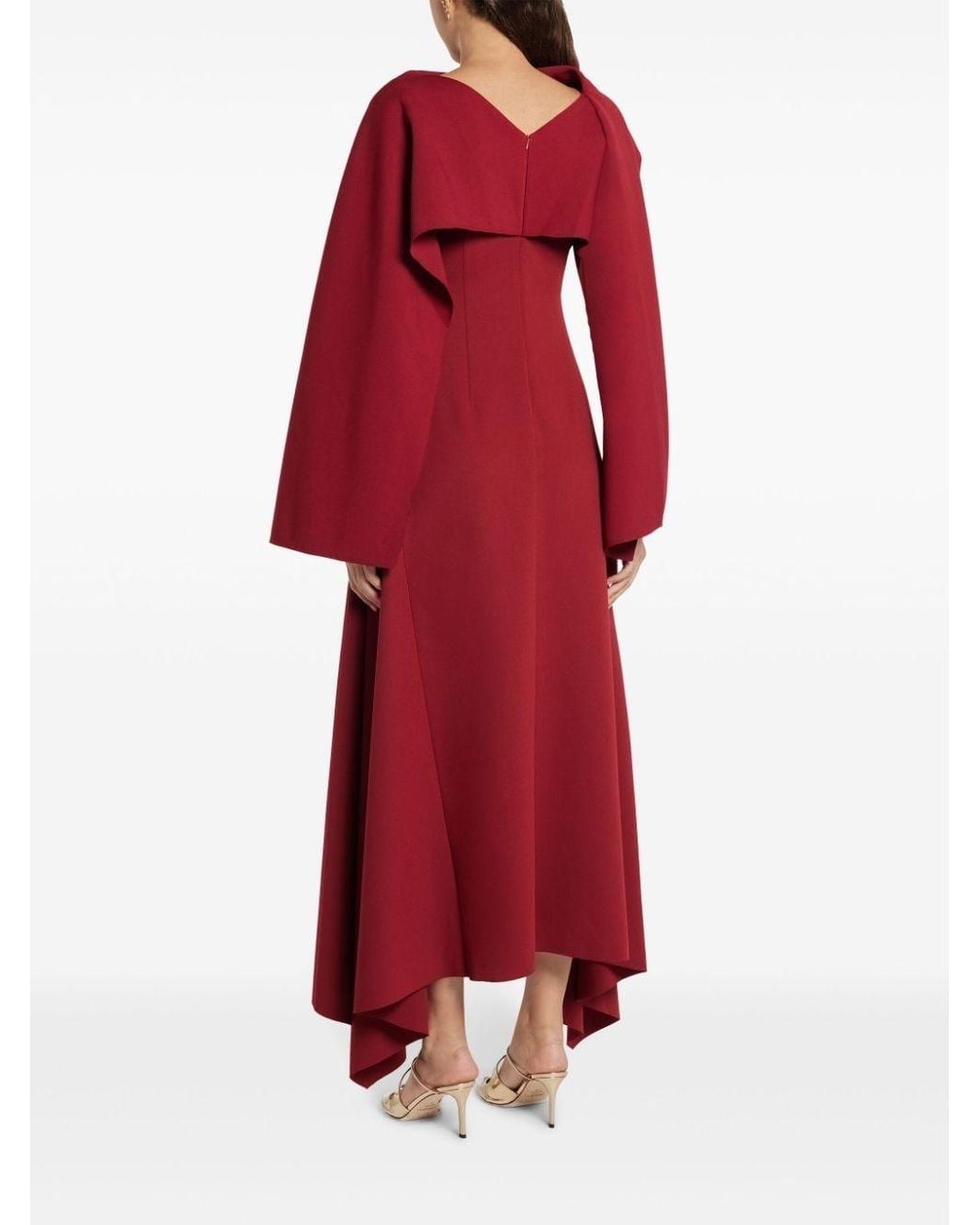 chats by c dam red dress Chats by C.Dam Asymmetric Long-sleeve Dress in Red