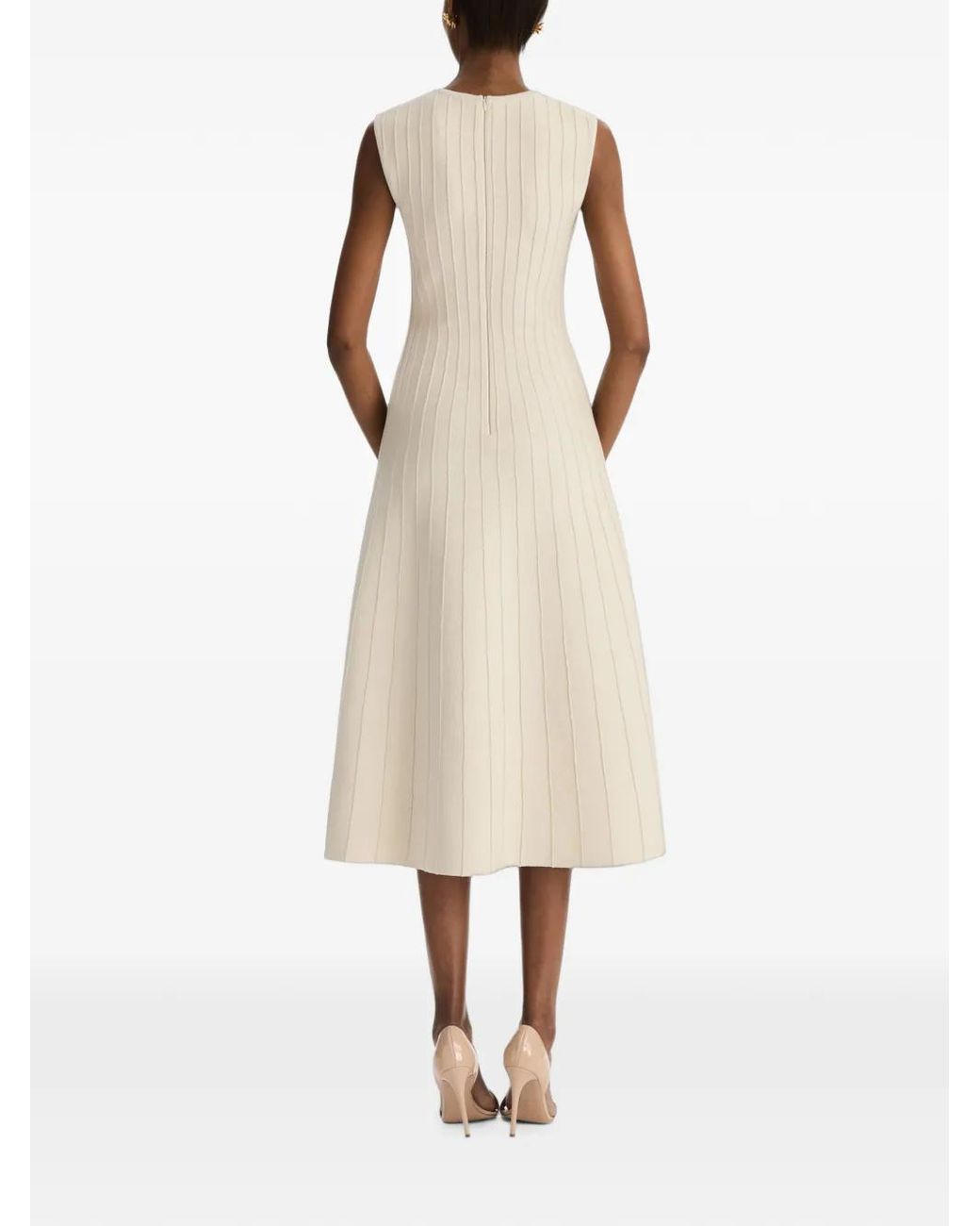 Oscar de la Renta White Ottoman Knitted A-Line Midi Dress