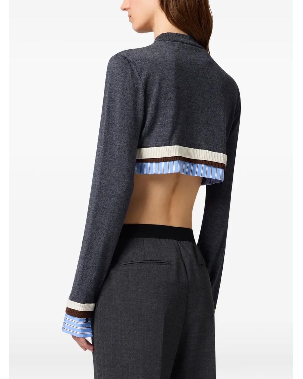 MSGM Blue Cropped Layered Cardigan