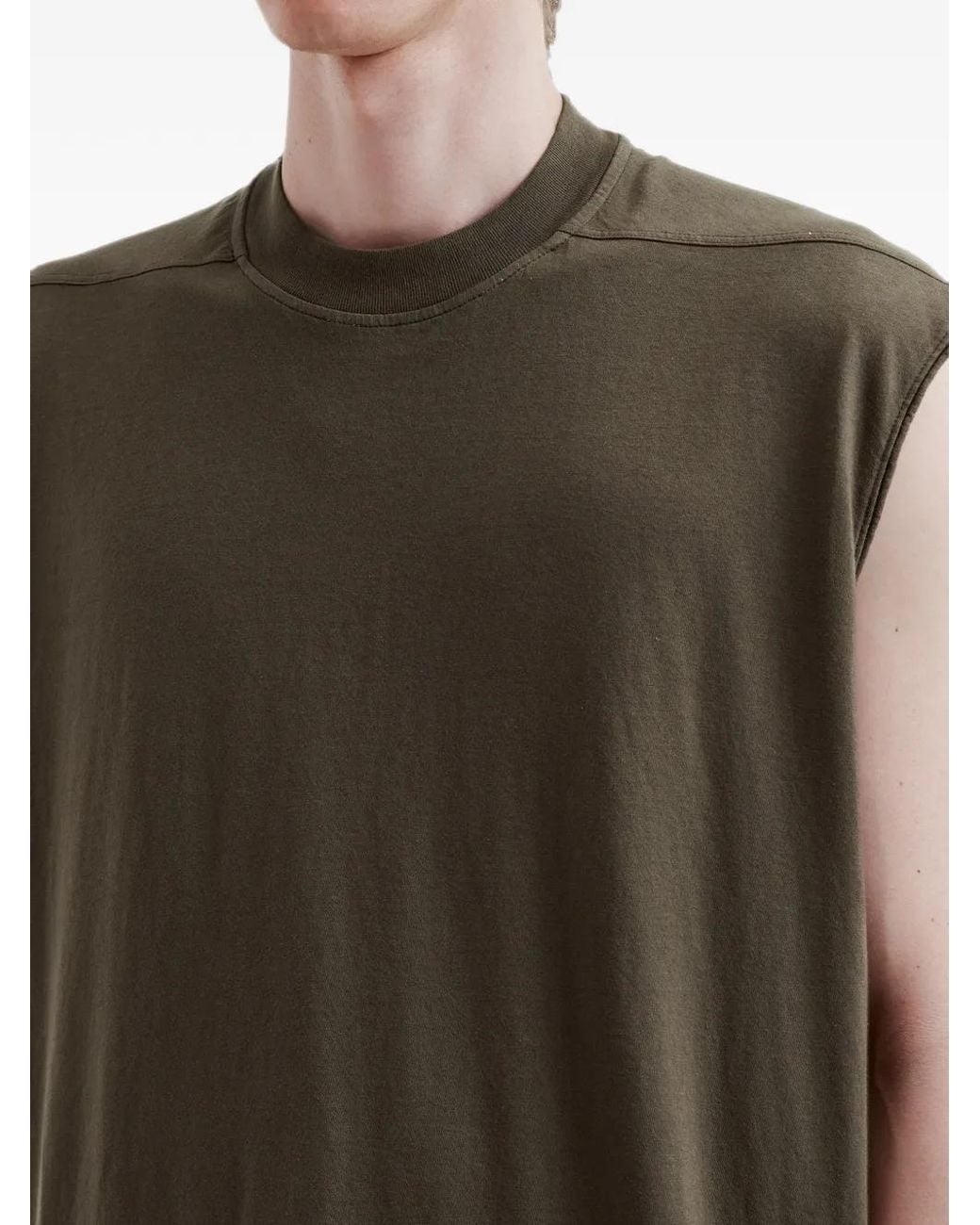 Rick Owens Green Raw-Cut Sleeveless T-Shirt for men