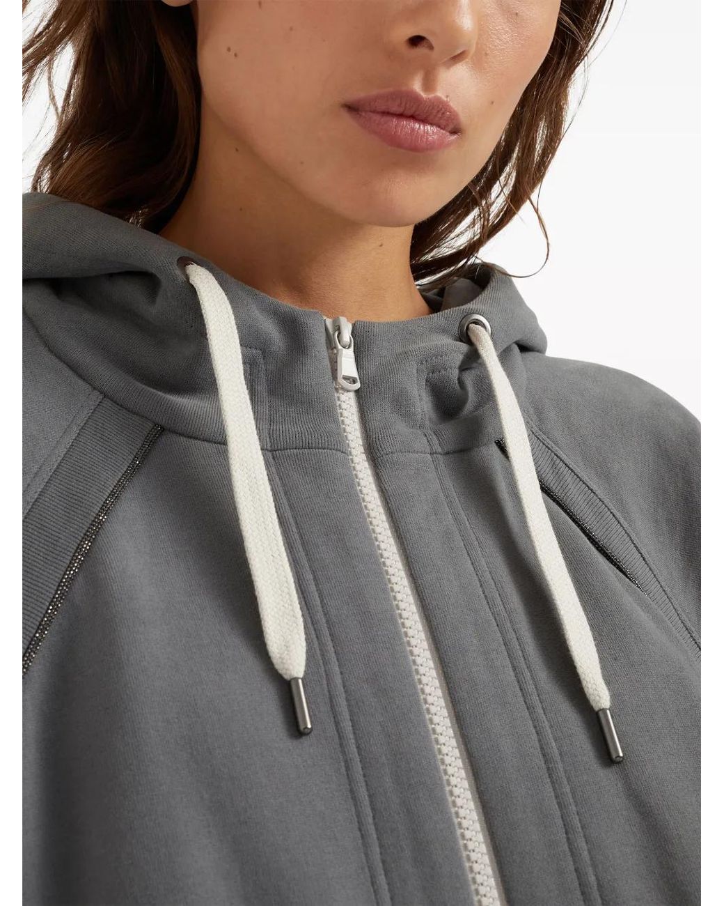 Brunello Cucinelli Gray Monili Cotton Zip-up Hoodie