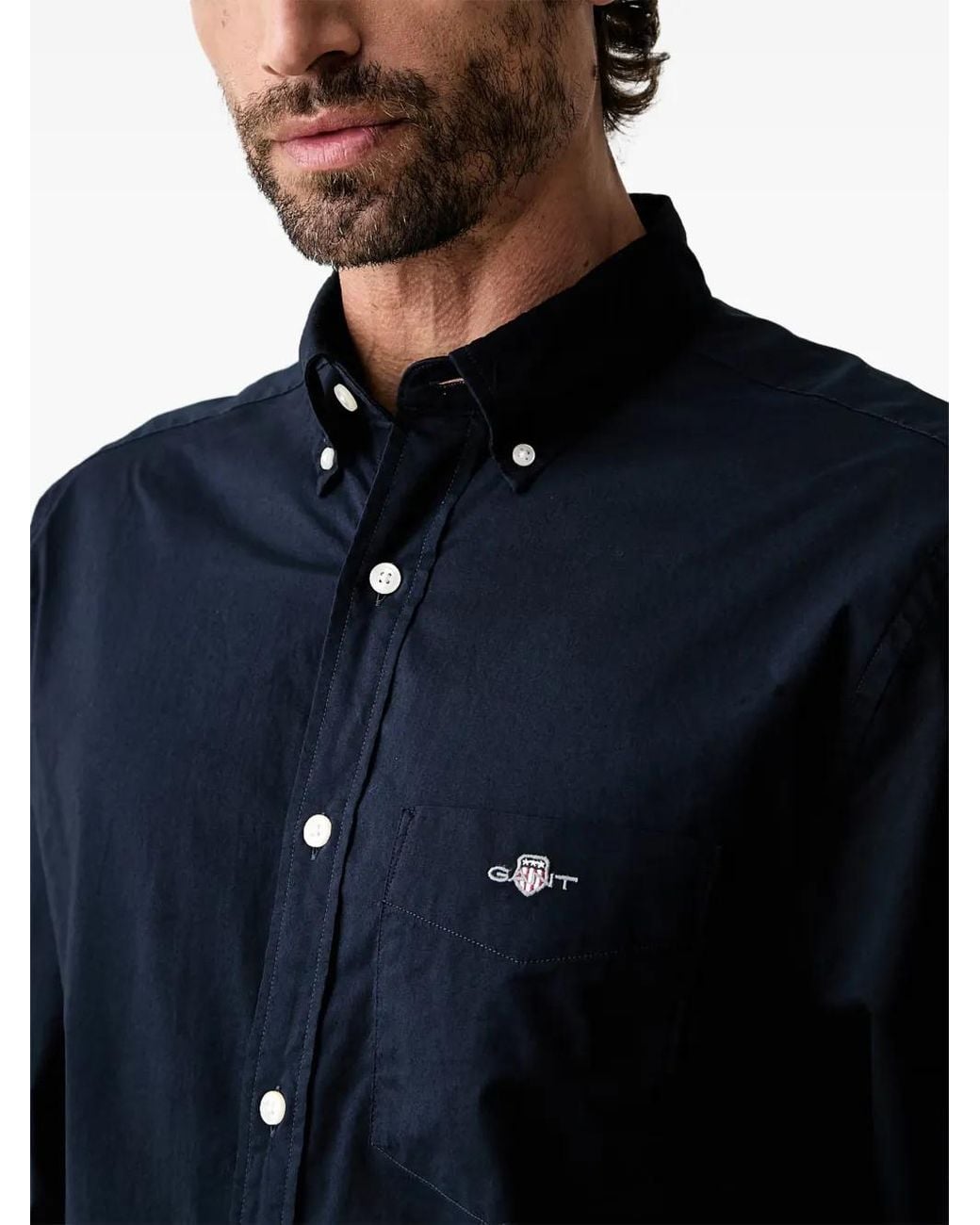 Gant Blue Regular Logo-Embroidered Shirt for men