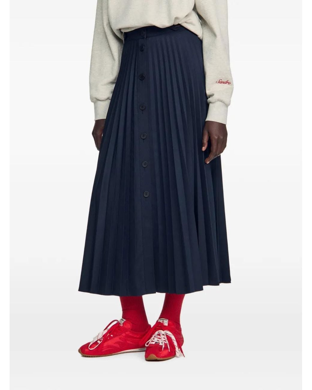 Sandro Blue Long Pleated Skirt