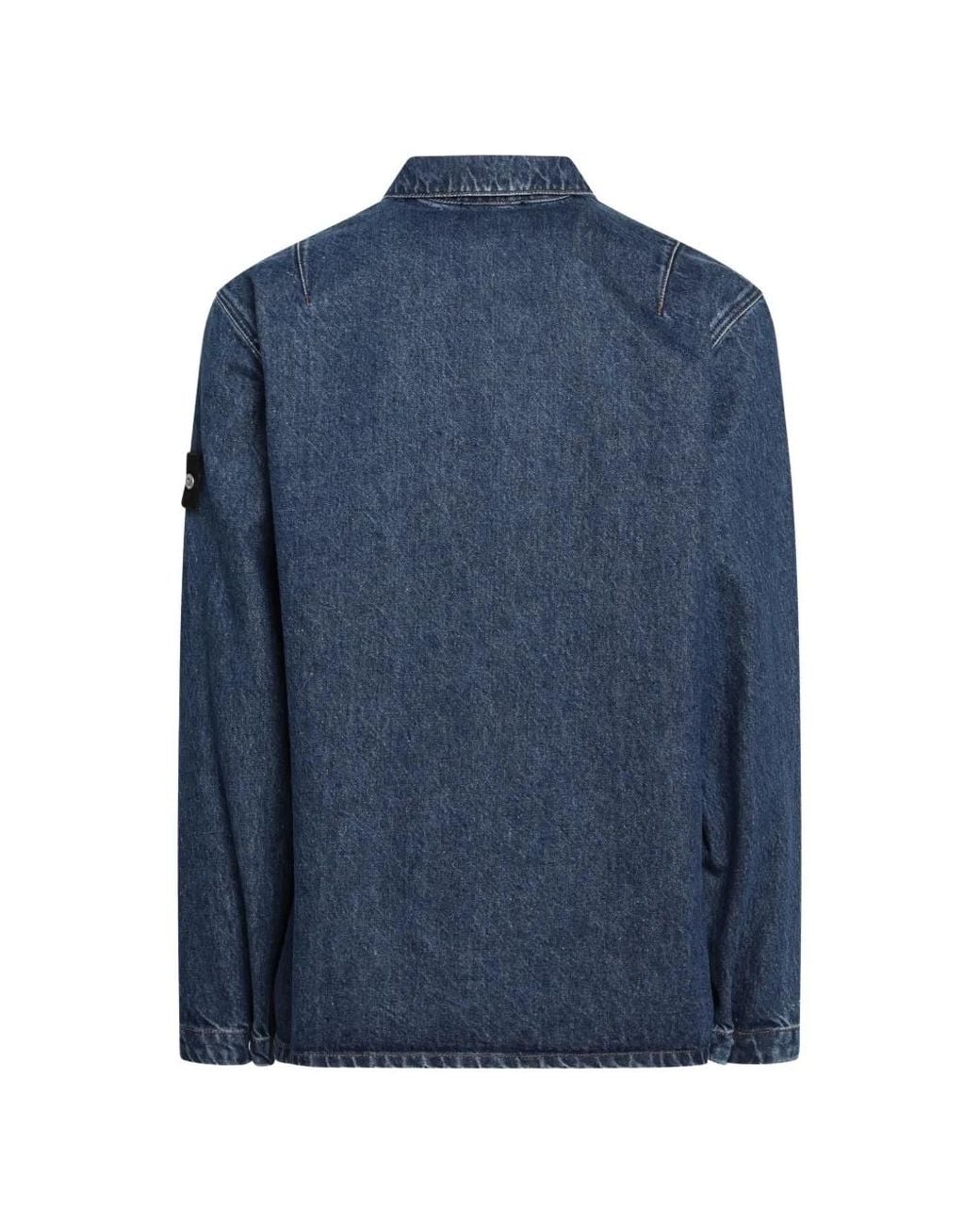 Stone Island Blue Logo-Patch Zip-Up Denim Jacket for men
