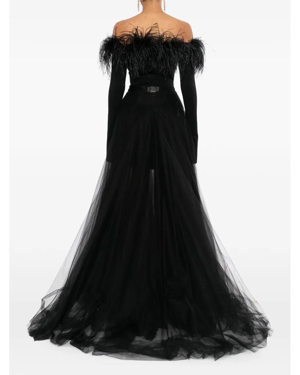 Monique Lhuillier Black Illusion Tulle Overlay Skirt
