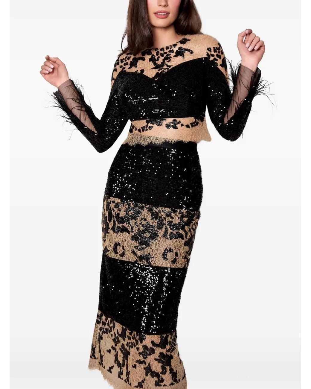 IMROSKA Black Zebra Dune Sequin-Embellished Lace Blouse