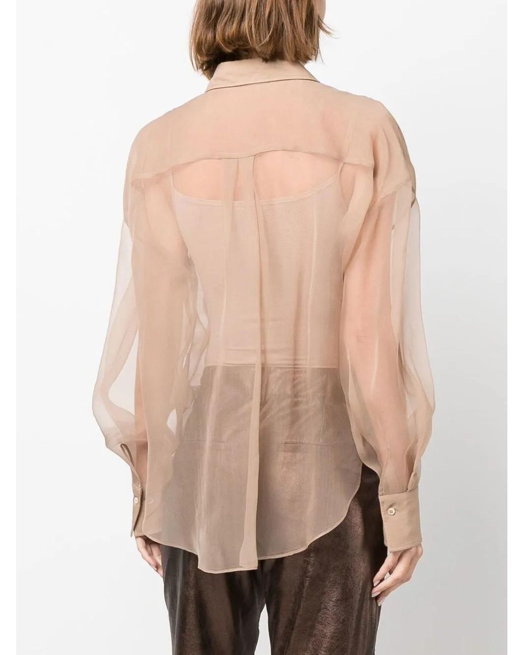 Brunello Cucinelli Pink Sheer-Design Silk Shirt