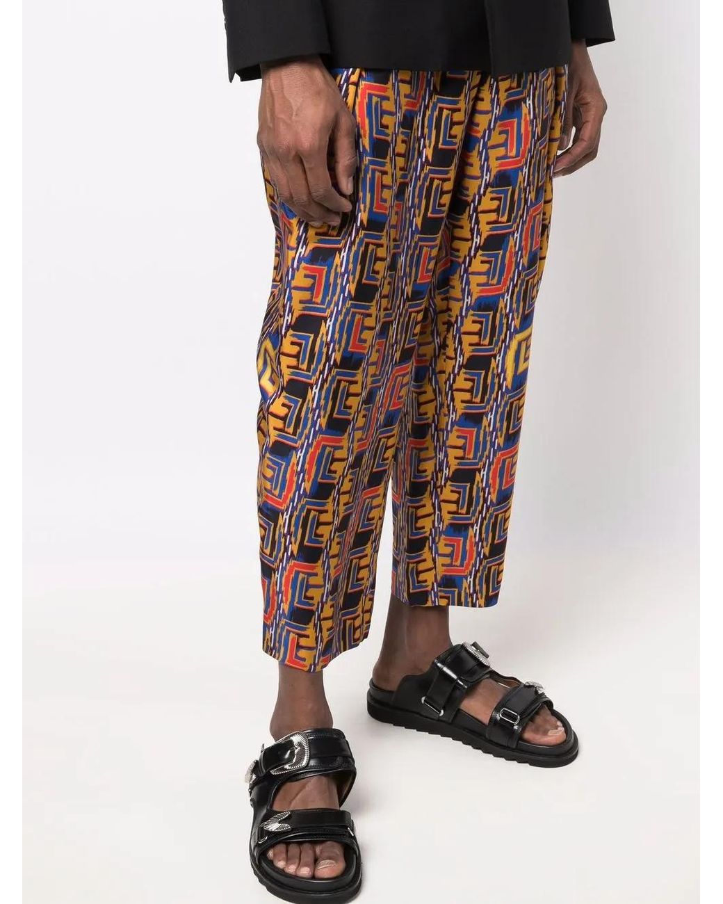 Balmain Blue Graphic-Print Cropped Trousers for men