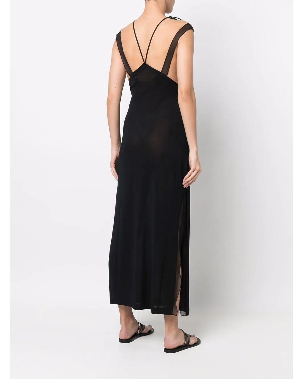 Alberta Ferretti Black Halterneck Mesh Silk Dress
