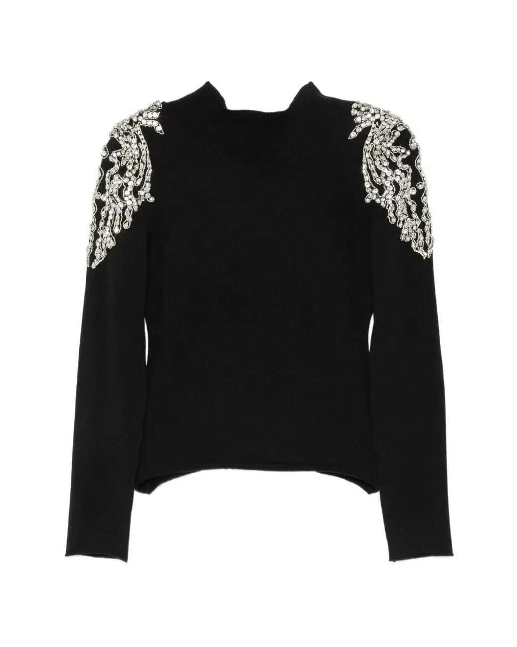 Circus Hotel Black Crystal-Embellished Cut-Out Sweater