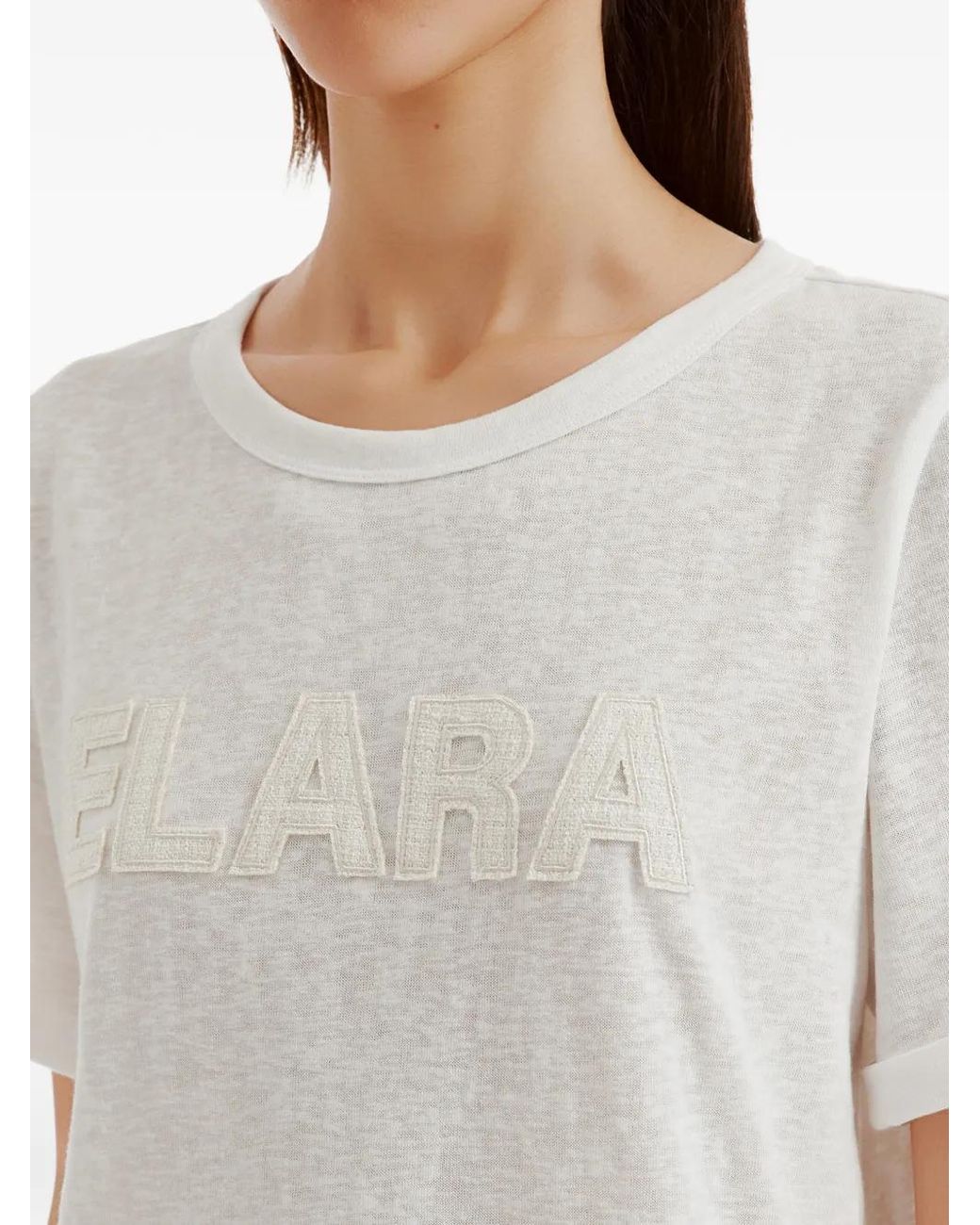 B+ AB White Embroidered-Detail T-Shirt