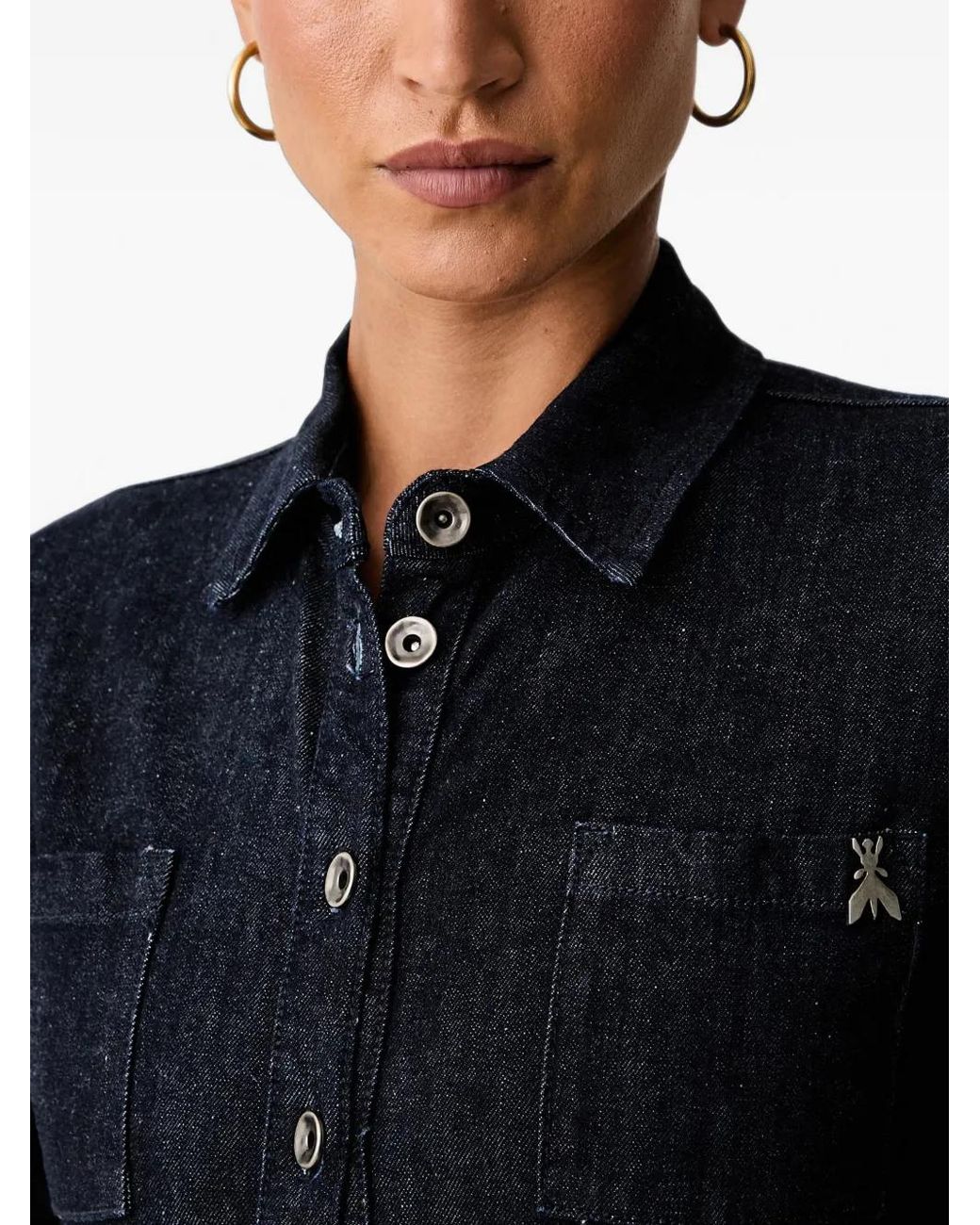 Patrizia Pepe Black Fly Logo-Plaque Denim Shirt