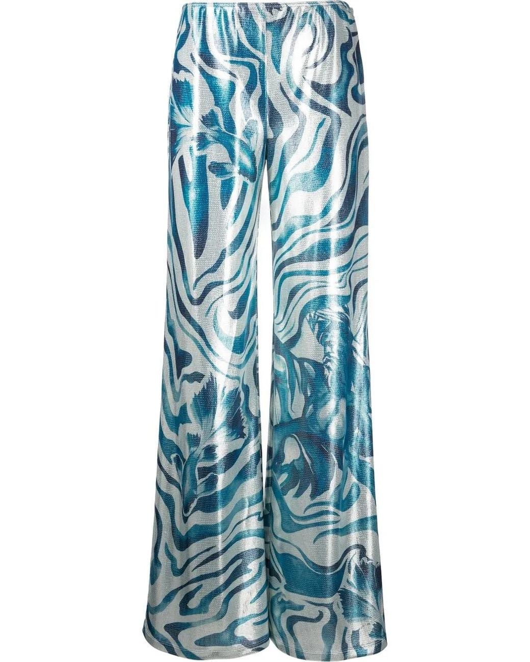 Alberta Ferretti Blue Metallic Swirl Print Trousers