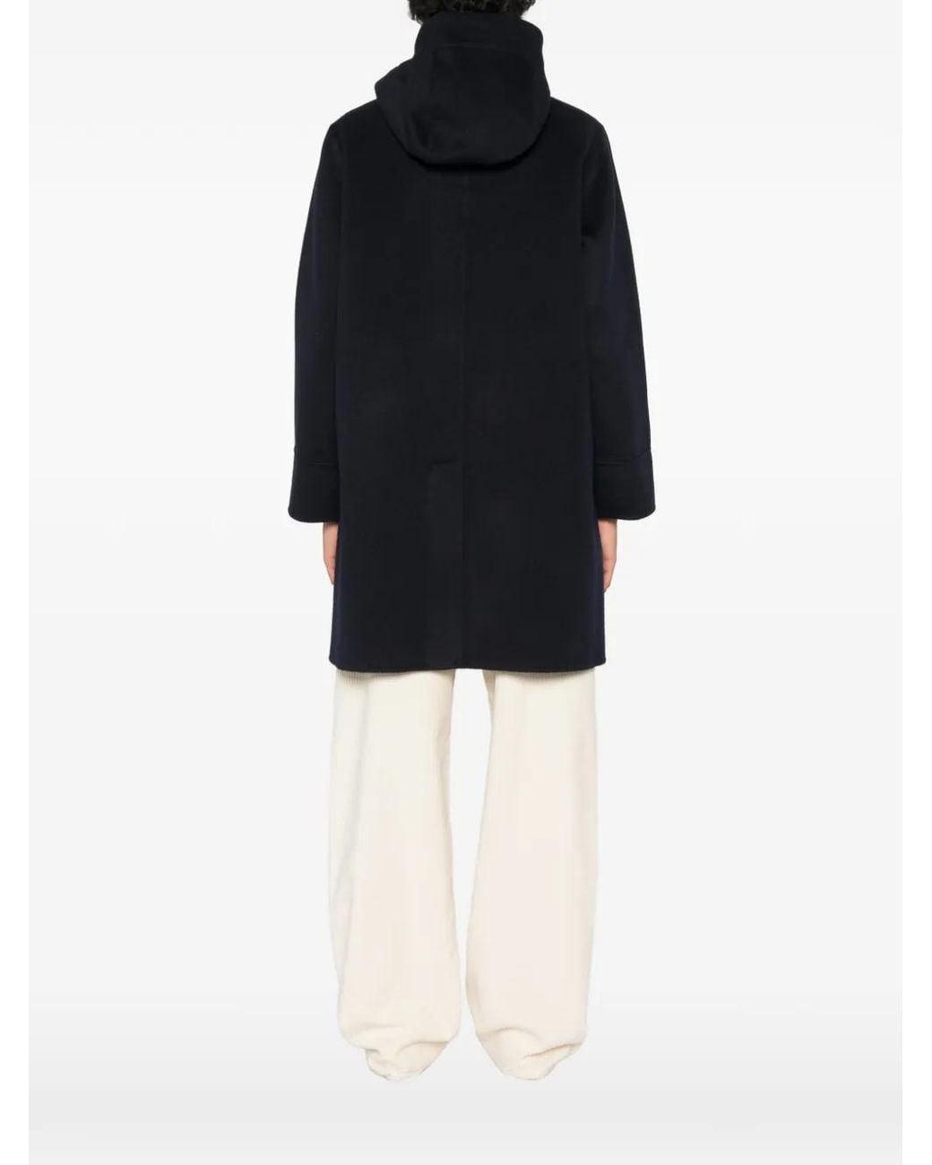 Aspesi Black Hooded Button-Up Coat
