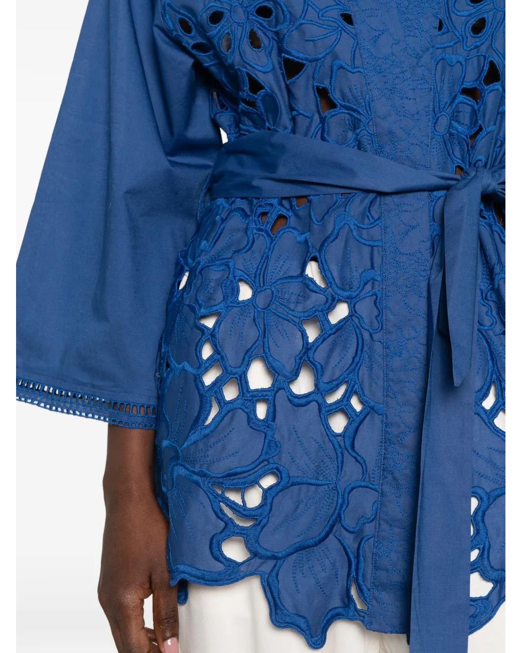 Ermanno Scervino Blue Broderie-Anglaise Belted Coat