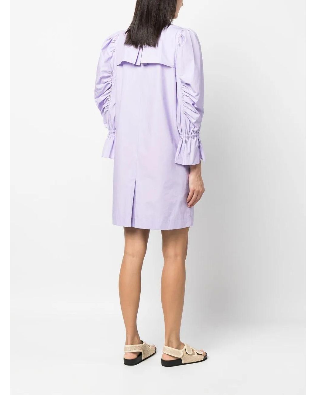 Karl Lagerfeld Purple Puff-sleeve Organic-cotton Shirt Dress