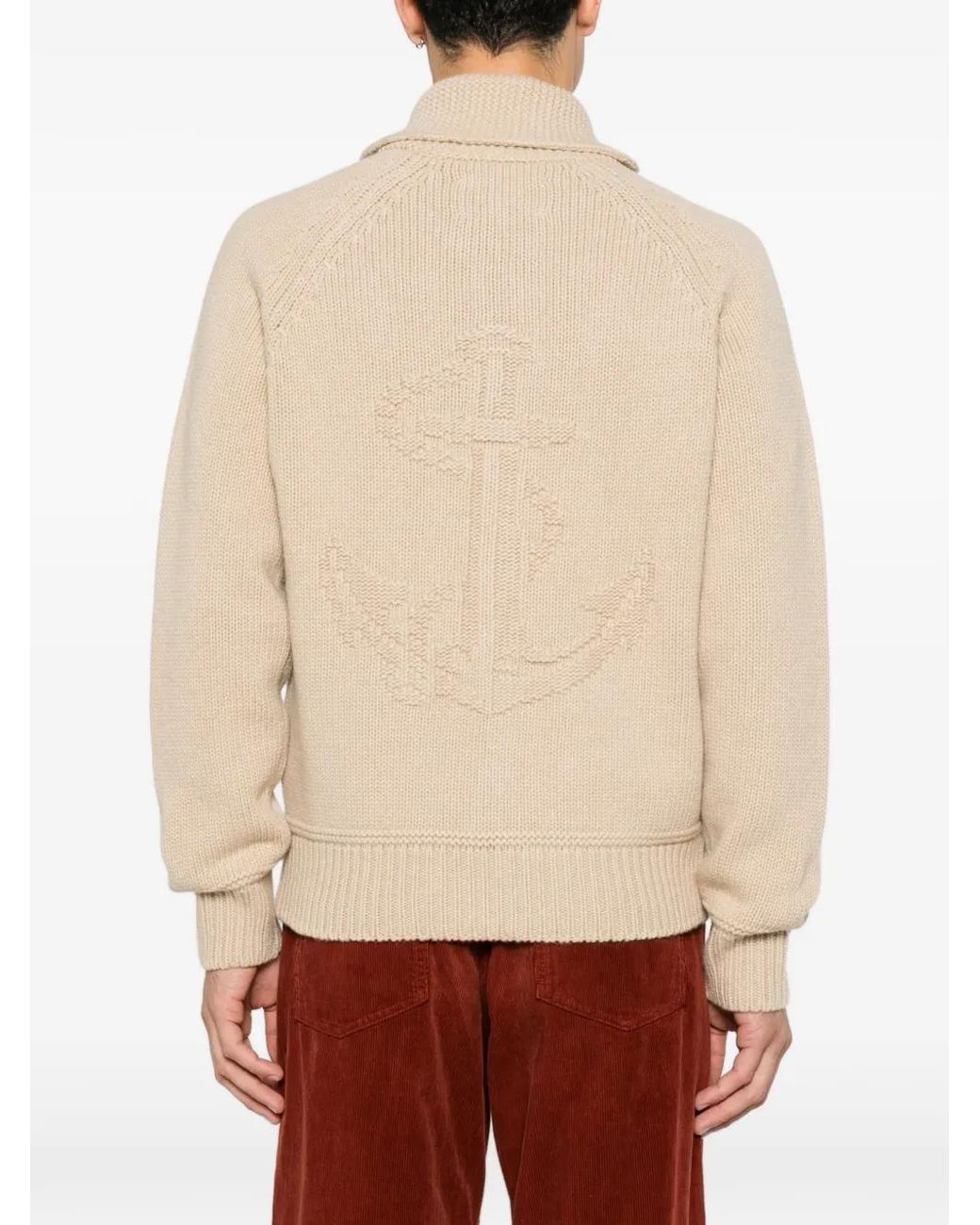 Sebago Natural Anchor-Intarsia Zip-Up Cardigan