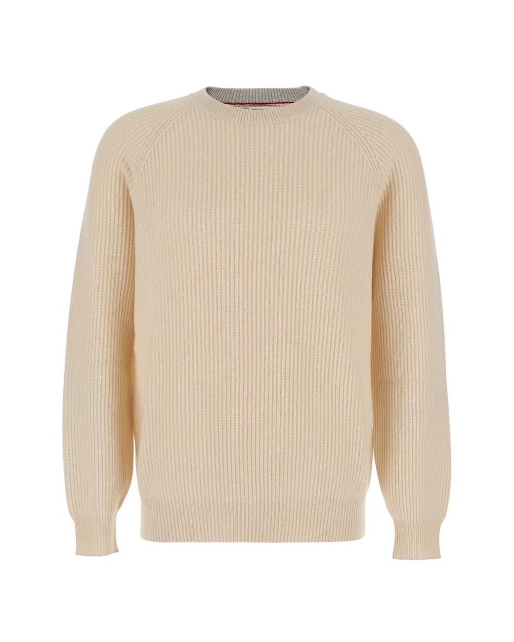 Brunello Cucinelli White Ribbed-Knit Raglan-Sleeve Sweater for men
