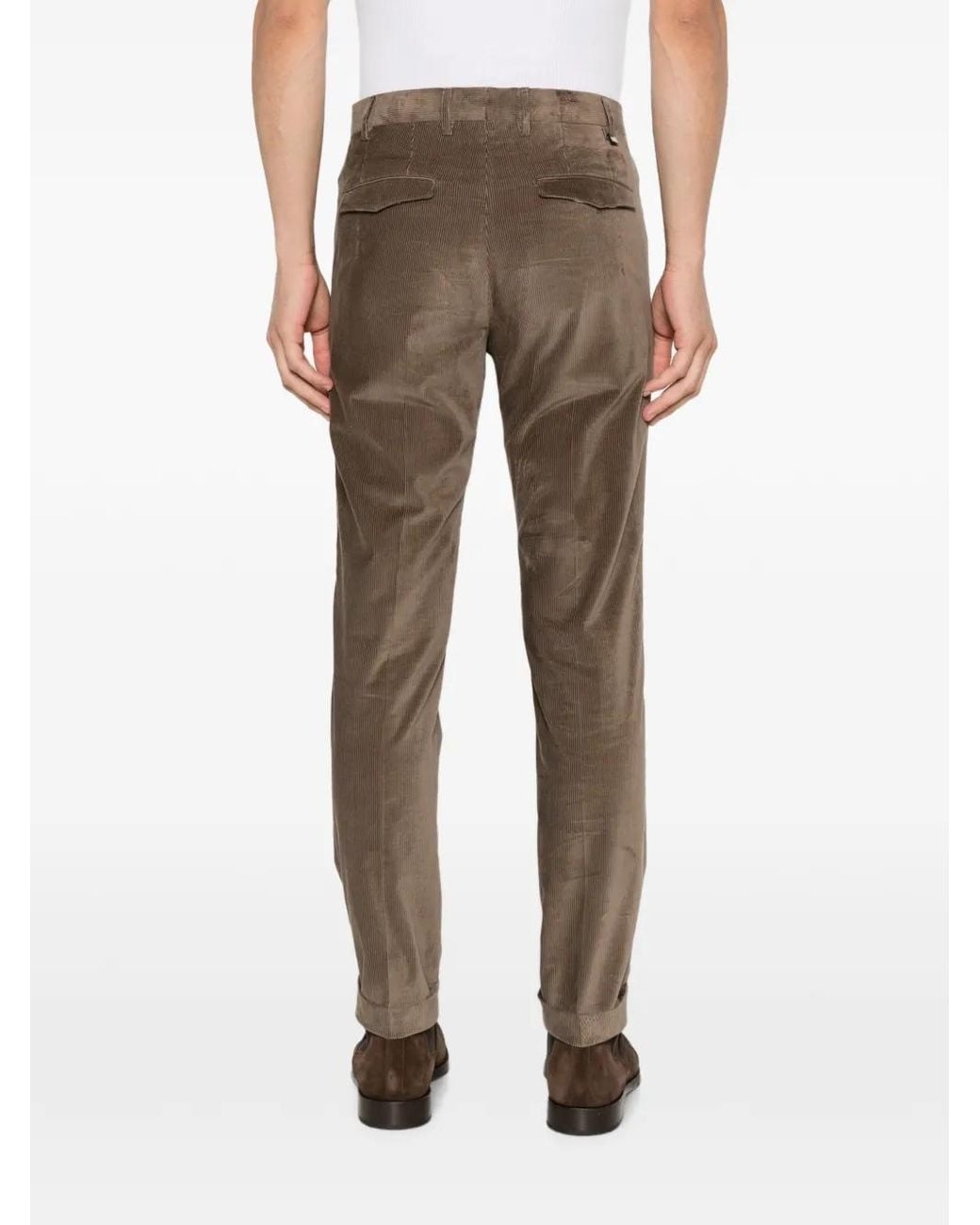 PT Torino Gray Corduroy-Texture Turned-Up Trousers for men