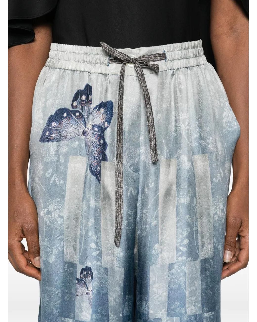 Pierre Louis Mascia Blue Butterfly-Print Silk Palazzo Pants