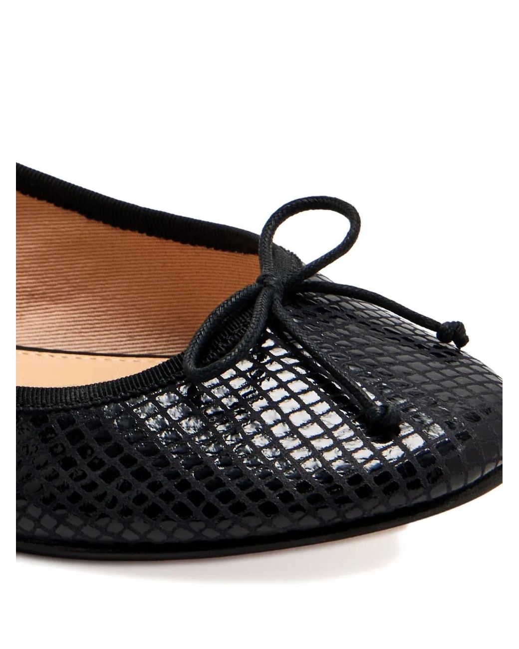 House Of Ballerinas Black Snakeskin-Bow Ballet Flats