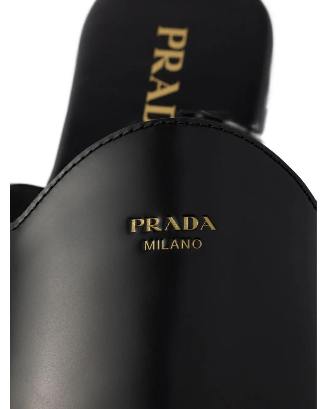 Prada Black Embossed-Logo Leather Mules