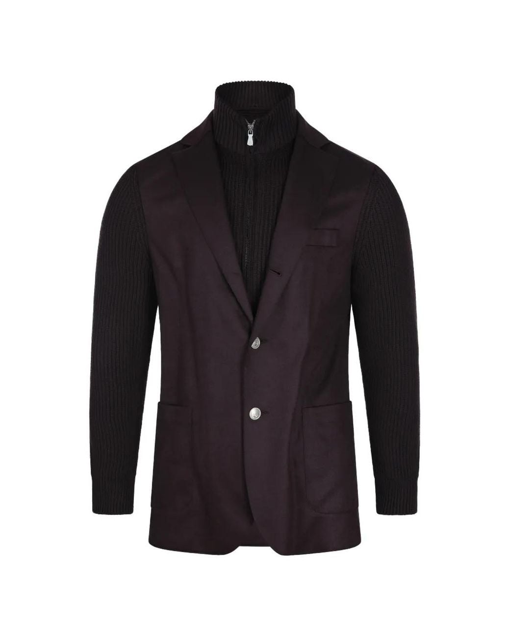 Eleventy Blue Layered-Style Rib-Knit Jacket for men