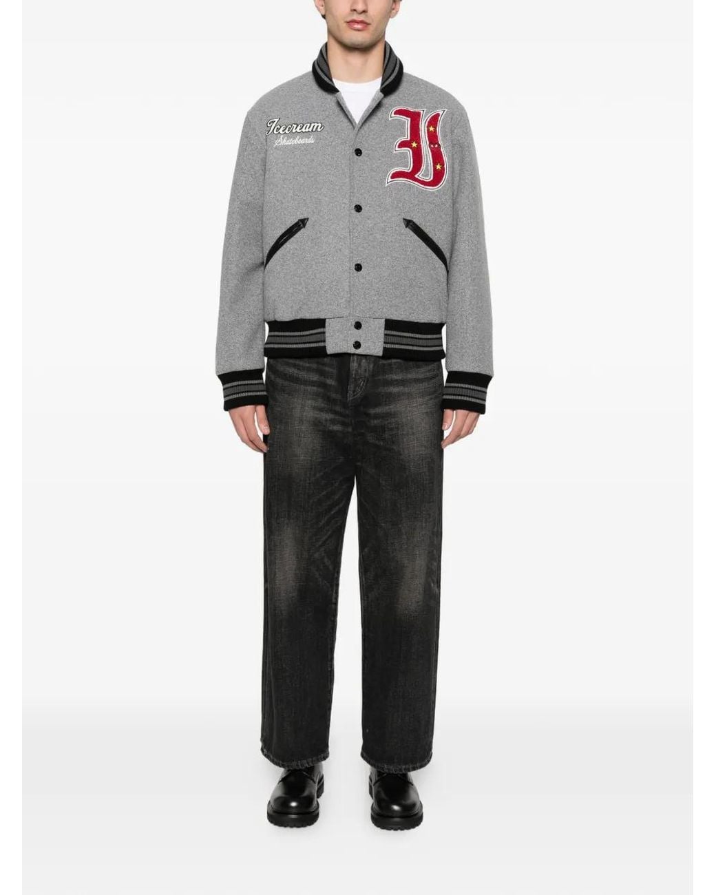 ICECREAM Gray Logo-Appliqué Bomber Jacket for men