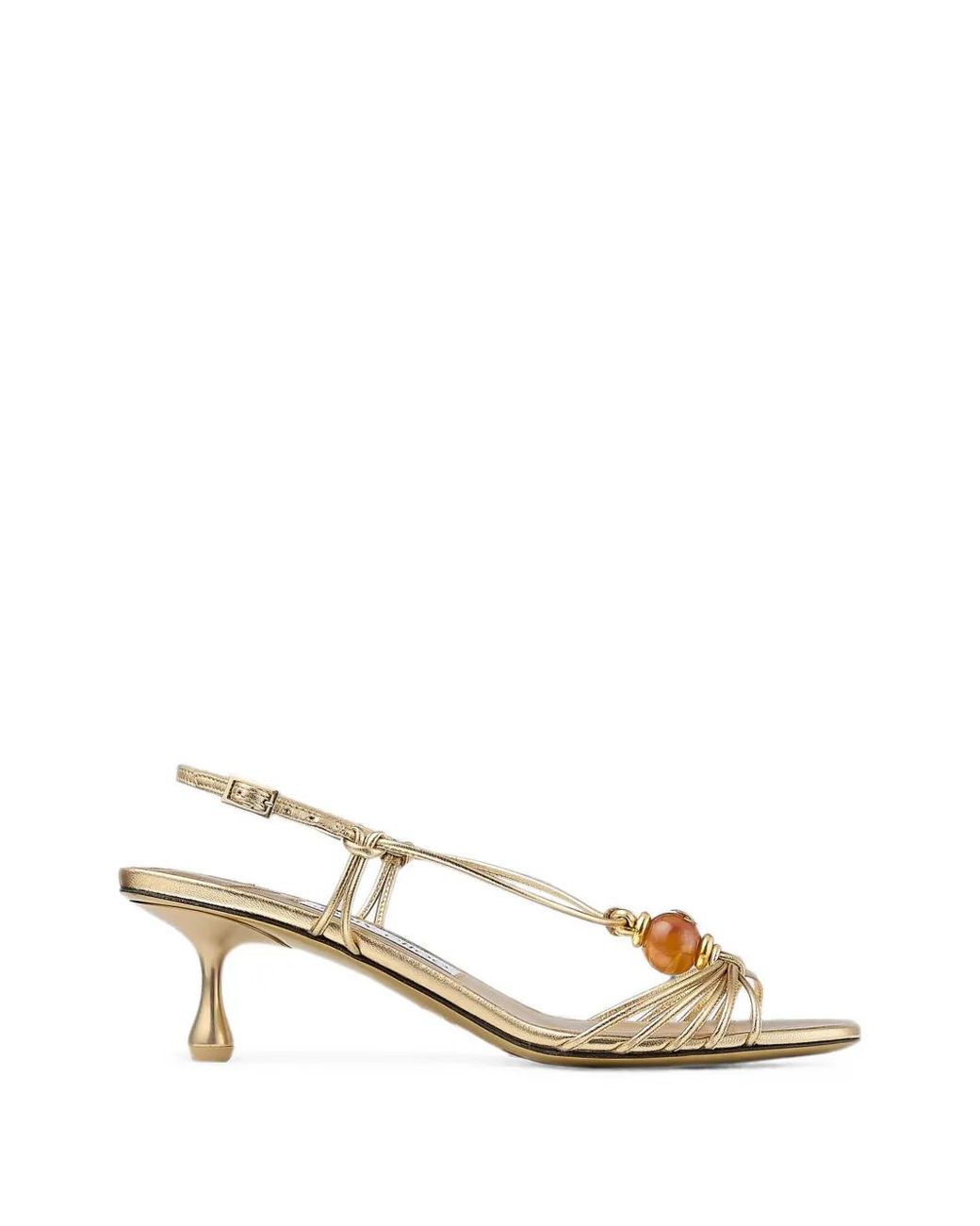 Jimmy Choo Natural Bead-Embellished Metallic-Finish Sandals